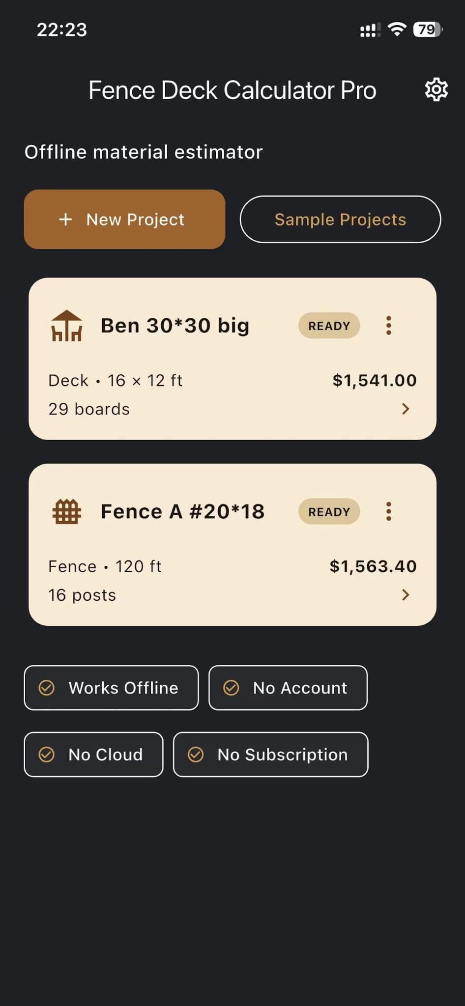 Project list screen