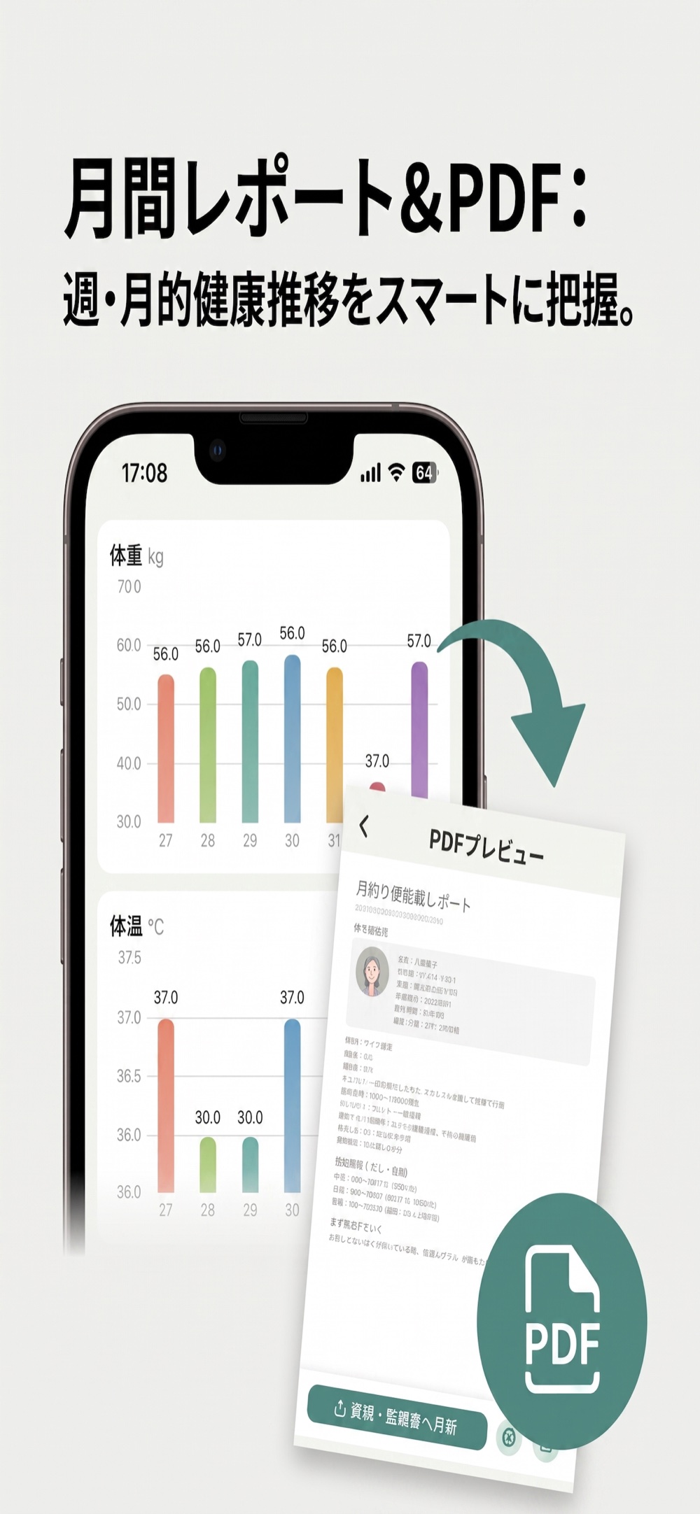 月間レポートとPDFプレビュー