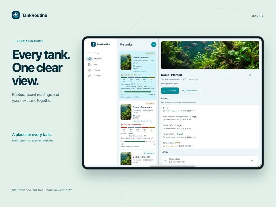 TankRoutine iPad: A home for every tank