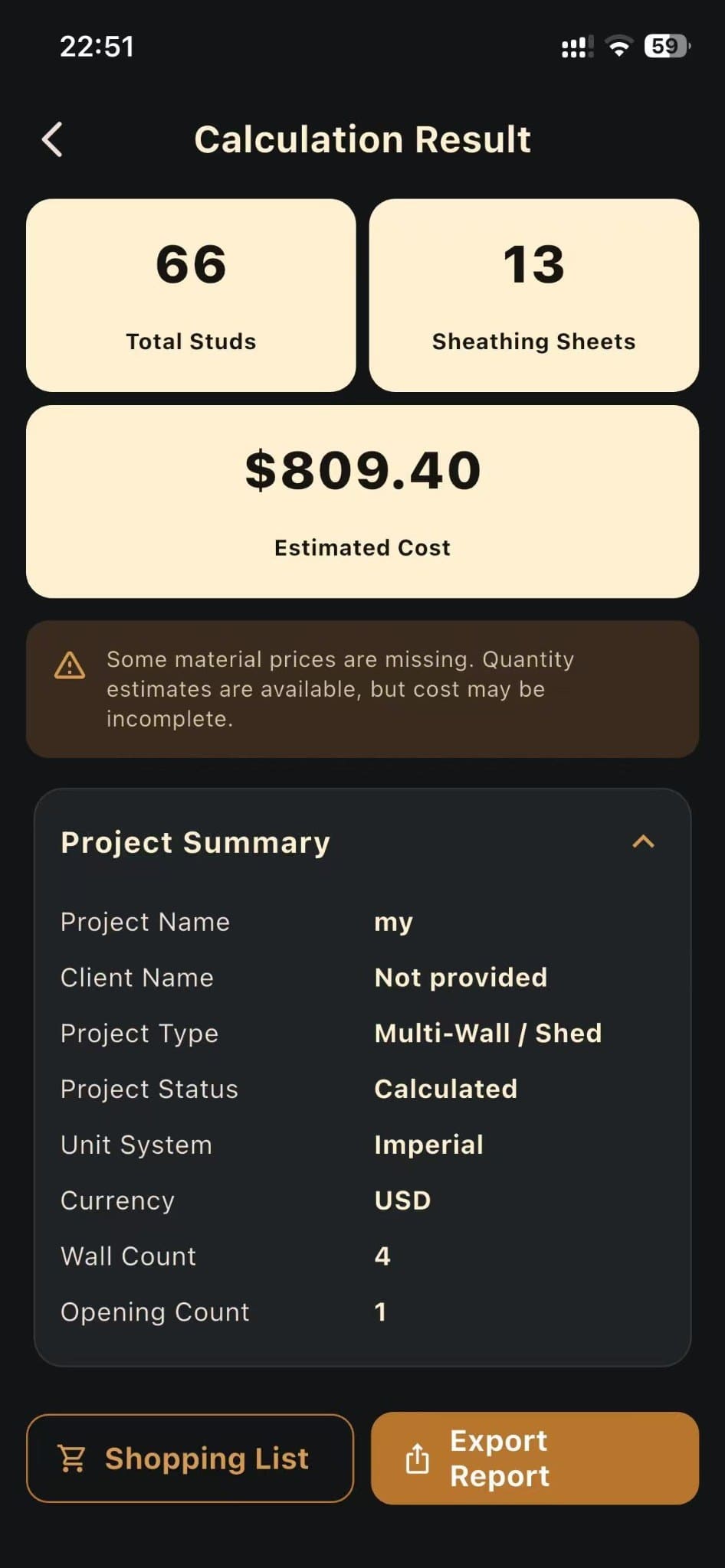 Calculation result
