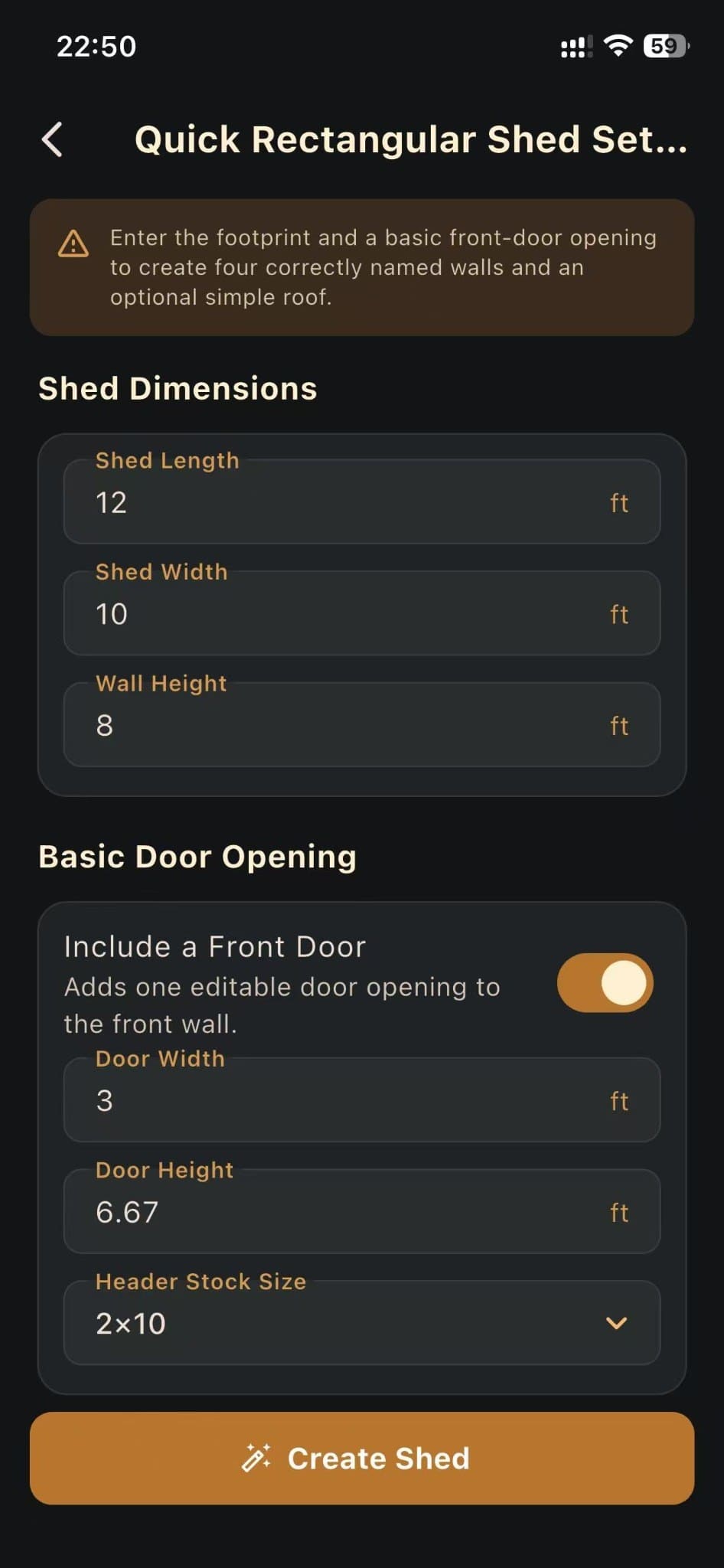 Quick rectangular shed setup